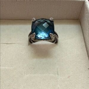 David Yurman Hampton Blue Topaz and Diamonds Silver Ring